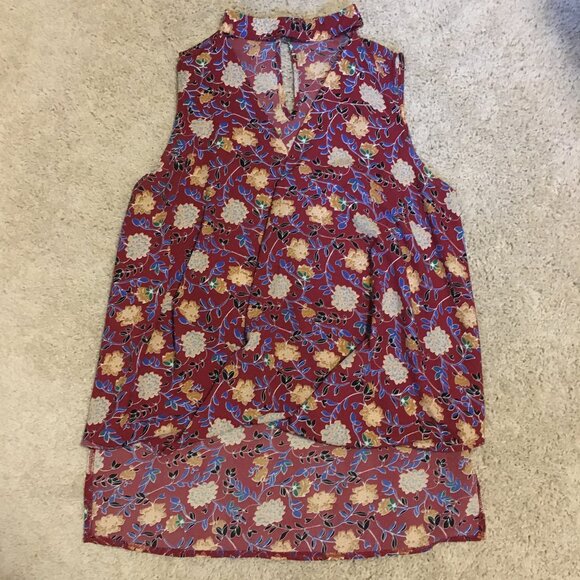 Valleygirl Burgundy Floral Sleeveless Keyhole Halter Neck Blouse - Picture 12 of 16